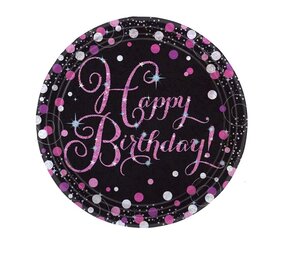 Riethmüller Borden Happy Birthday Sparkling Roze 23cm | 8 stuks Riethmüller Borden Happy Birthday Sparkling Roze 23cm | 8 stuks