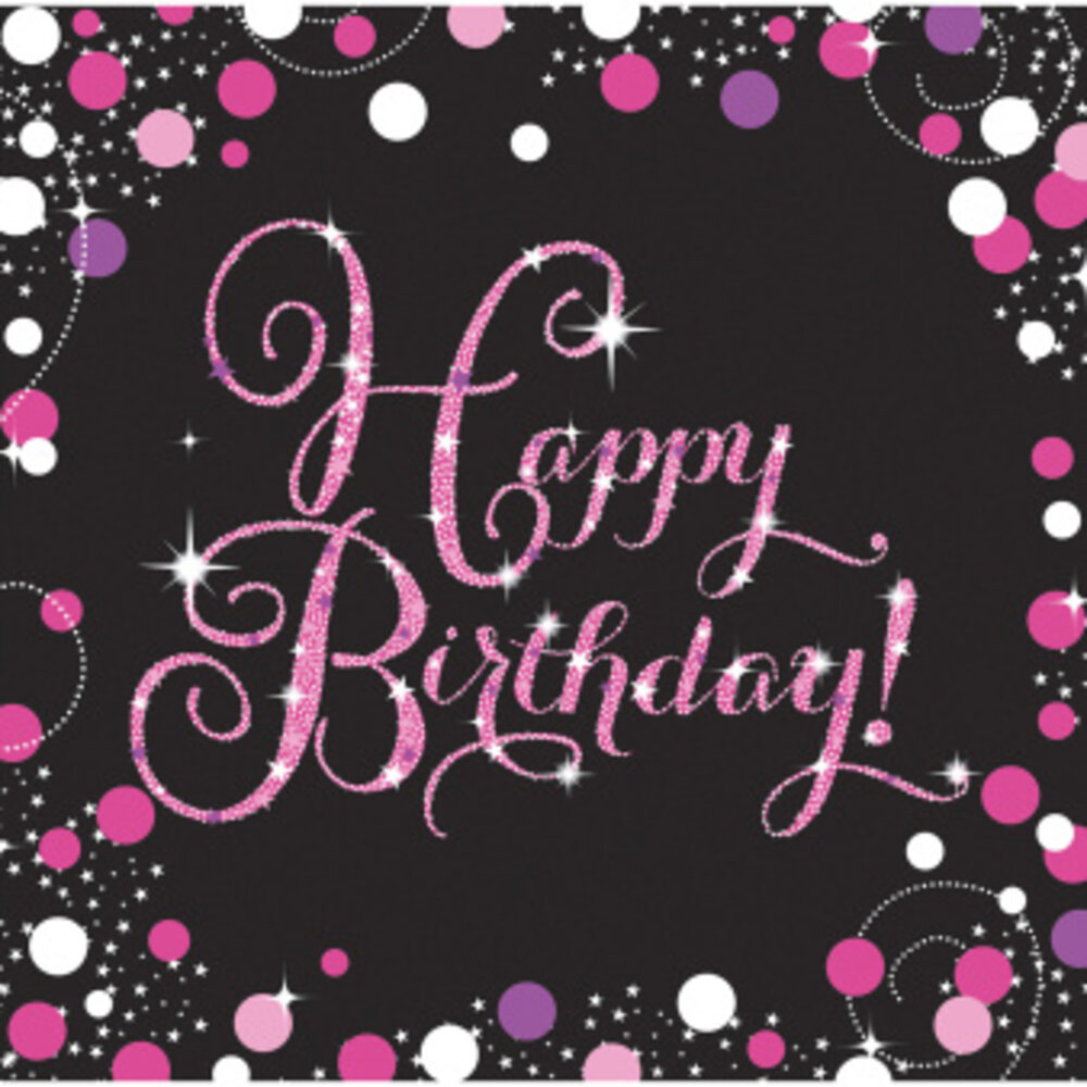 Amscan Happy Birthday Sparkling Pink Napkins 33x33cm | 16 pieces