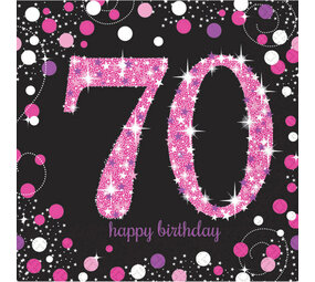 Amscan Servietten zum 70. Geburtstag, Glitzerrosa, 33 x 33 cm | 16 Stück