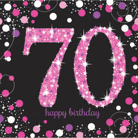 Amscan Servietten zum 70. Geburtstag, Glitzerrosa, 33 x 33 cm | 16 Stück