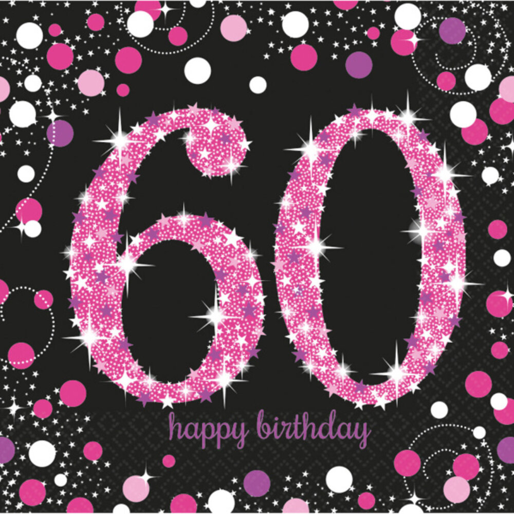 Amscan Servietten „60 Jahre Glitzerrosa“, 33 x 33 cm | 16 Stück
