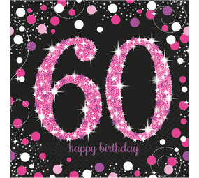 Amscan Servetten 60 jaar Sparkling Roze 33x33cm | 16 stuks Amscan Servetten 60 jaar Sparkling Roze 33x33cm | 16 stuks