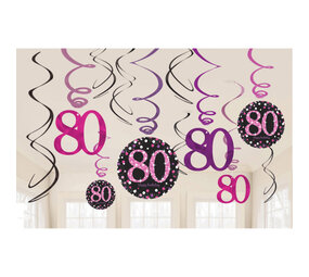 Amscan Tourbillons décoratifs 80 ans Rose scintillant | 12 pièces