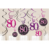 Amscan Tourbillons décoratifs 80 ans Rose scintillant | 12 pièces
