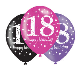 Amscan Glitzernde rosa Luftballons zum 18. Geburtstag, 27,5 cm | 6 Stück