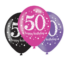 Amscan 50th Birthday Balloons Sparkling Pink 27.5cm | 6 pieces