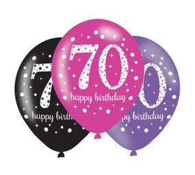 Amscan 70th Birthday Balloons Sparkling Pink 27.5cm | 6 pieces