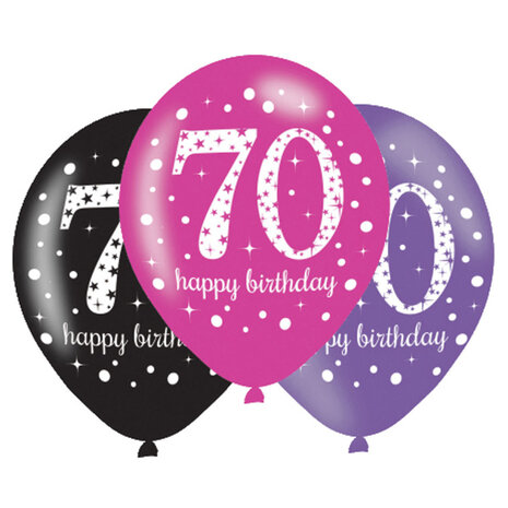 Amscan 70. Geburtstagsballons, glitzernd rosa, 27,5 cm | 6 Stück