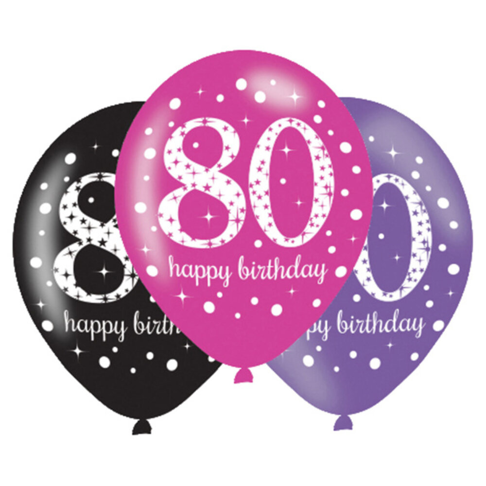 Amscan Ballons rose pailleté pour 80e anniversaire, 27,5 cm | 6 pièces