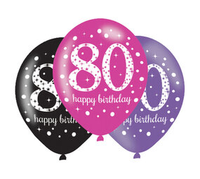 Amscan 80th Birthday Balloons Sparkling Pink 27.5cm | 6 pieces