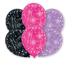 Amscan Ballonnen Happy Birthday Sparkling Pink 27,5cm | 6 stuks Amscan Ballonnen Happy Birthday Sparkling Pink 27,5cm | 6 stuks