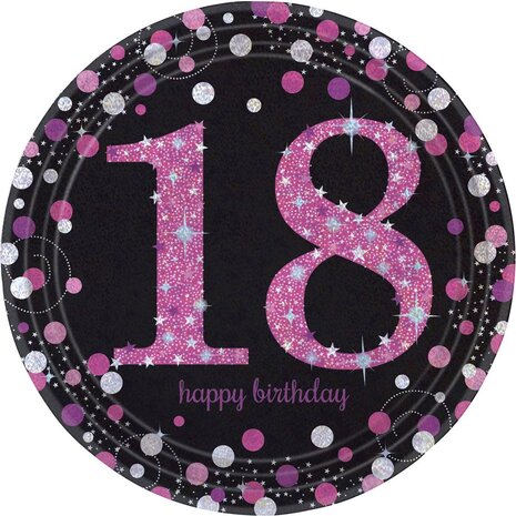 Amscan 18 Years Happy Birthday Sparkling Pink Plates 23cm | 8 pieces