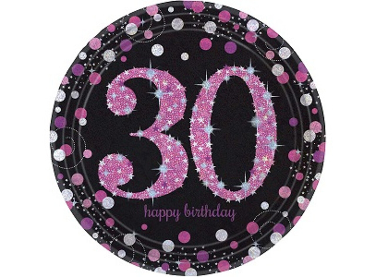 Amscan Assiettes roses scintillantes « 30 ans » 23 cm | 8 pièces