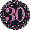 Amscan 30 Years Happy Birthday Sparkling Pink Plates 23cm | 8 pieces