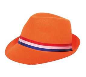 Folat Oranger Trilby-Hut mit rot-weiß-blauem Band | pro Stück