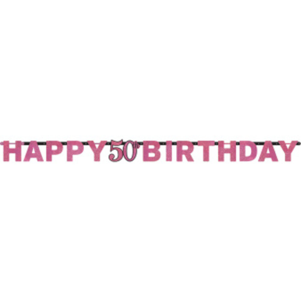 Amscan Letterslinger Happy 50 Birthday Sparkling Pink 213x16cm | per stuk Amscan Letterslinger Happy 50 Birthday Sparkling Pink 213x16cm | per stuk