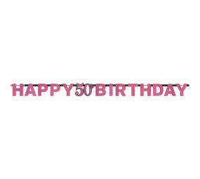 Amscan Guirlande de lettres « Joyeux 50e anniversaire » rose pailleté 213 x 16 cm | à l'unité