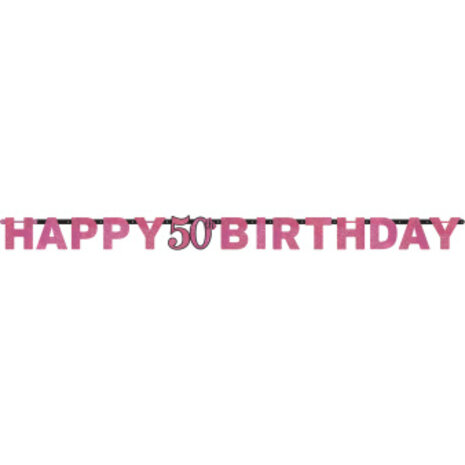 Amscan Guirlande de lettres « Joyeux 50e anniversaire » rose pailleté 213 x 16 cm | à l'unité