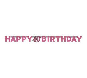 Amscan Guirlande de lettres « Joyeux 40e anniversaire » rose pailleté 213 x 16 cm | à l'unité