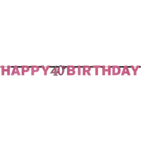 Amscan Buchstabengirlande „Happy 40 Birthday“, Glitzerndes Rosa, 213 x 16 cm | pro Stück