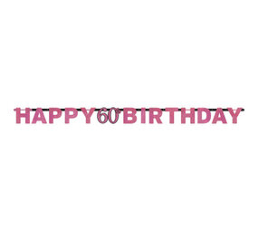 Amscan Guirlande de lettres « Joyeux 60e anniversaire » rose pailleté 213 x 16 cm | à l'unité