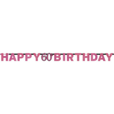 Amscan Buchstabengirlande „Happy 60 Birthday“, Glitzerndes Rosa, 213 x 16 cm | pro Stück