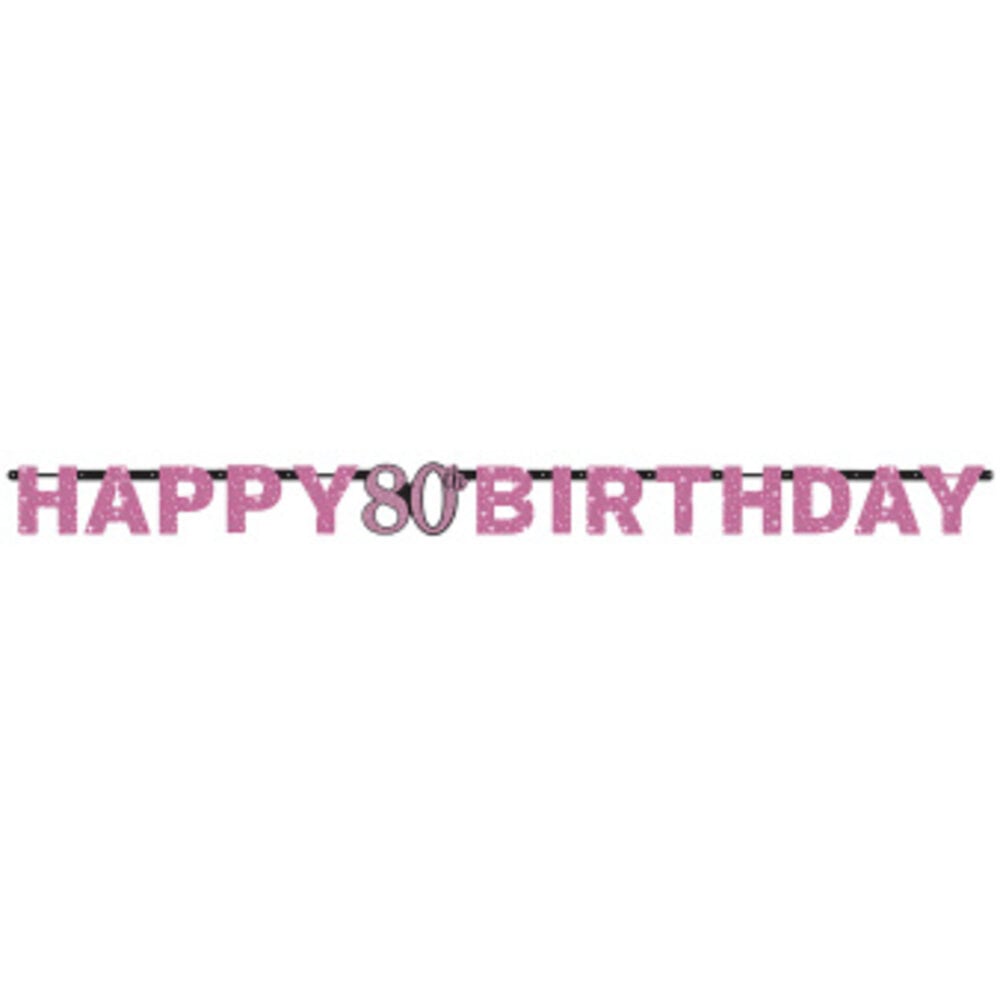 Amscan Letterslinger Happy 80 Birthday Sparkling Pink 213x16cm | per stuk Amscan Letterslinger Happy 80 Birthday Sparkling Pink 213x16cm | per stuk