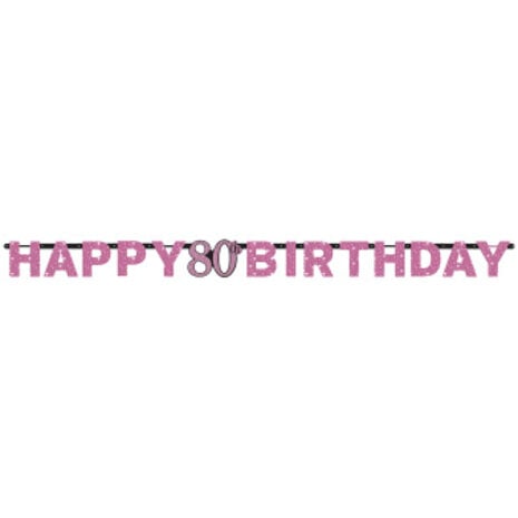Amscan Letterslinger Happy 80 Birthday Sparkling Pink 213x16cm | per stuk Amscan Letterslinger Happy 80 Birthday Sparkling Pink 213x16cm | per stuk