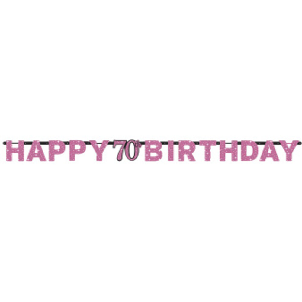 Amscan Guirlande de lettres « Joyeux 70e anniversaire » rose pailleté 213 x 16 cm | à l'unité