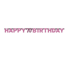 Amscan Buchstabengirlande „Happy 70 Birthday“, Glitzerndes Rosa, 213 x 16 cm | pro Stück