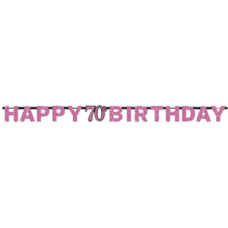 Amscan Guirlande de lettres « Joyeux 70e anniversaire » rose pailleté 213 x 16 cm | à l'unité