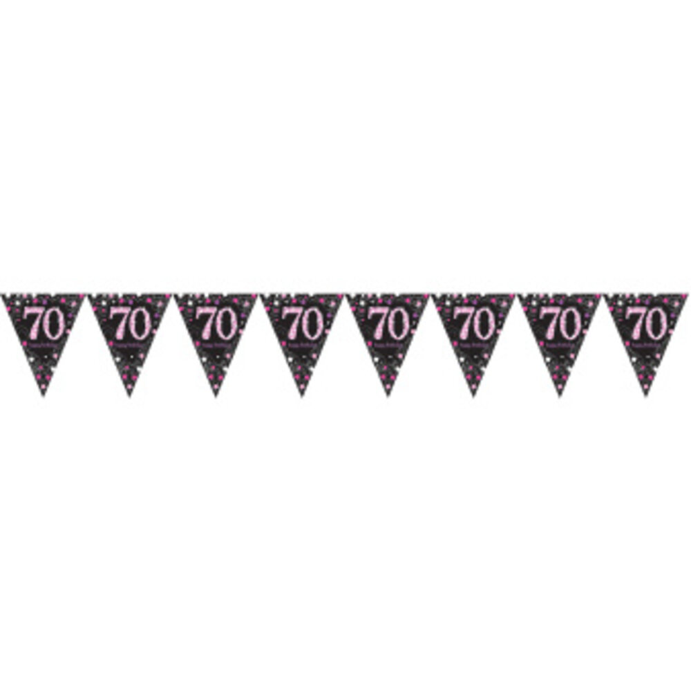 Amscan Guirlande de 70 drapeaux noirs et roses scintillants, 4 m | à l'unité