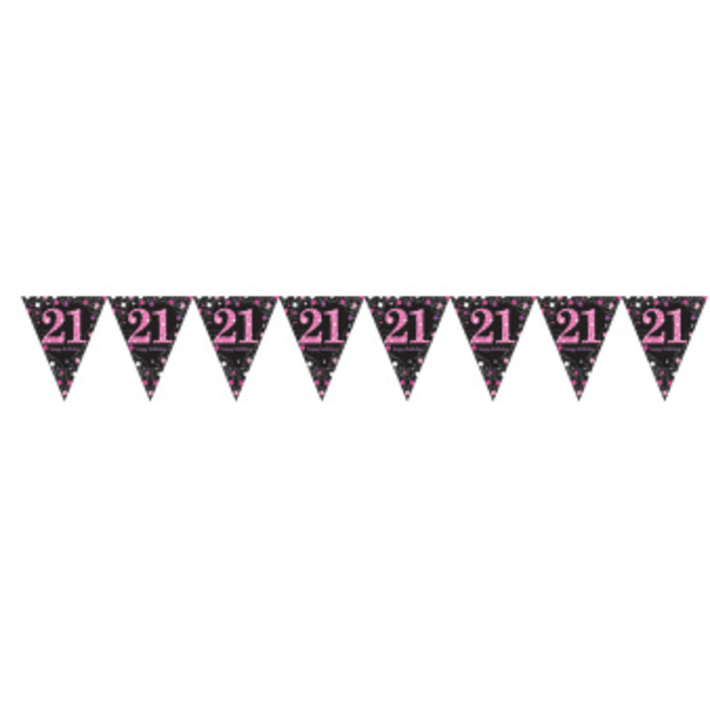 Amscan Flaggengirlande 21 Funkelnd Schwarz-Rosa 4 m | pro Stück