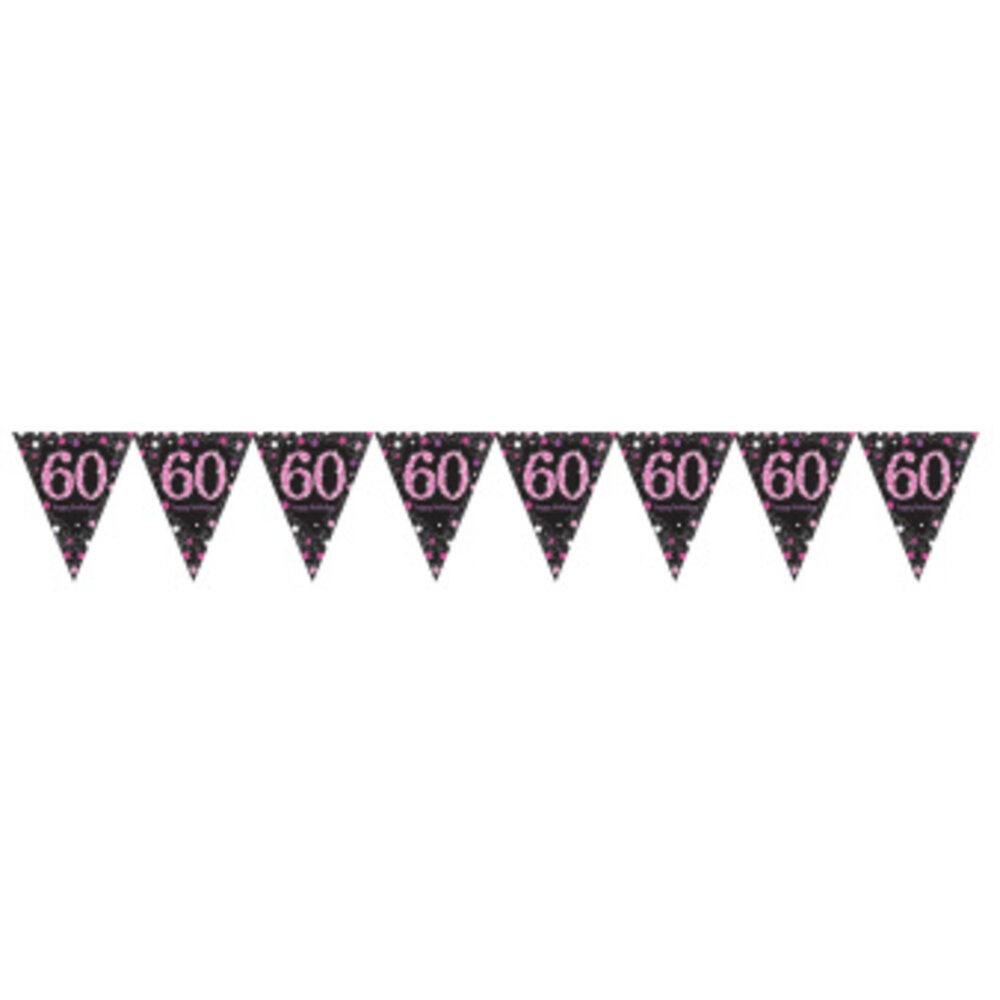 Amscan Guirlande de 60 drapeaux noirs et roses scintillants, 4 m | à l'unité
