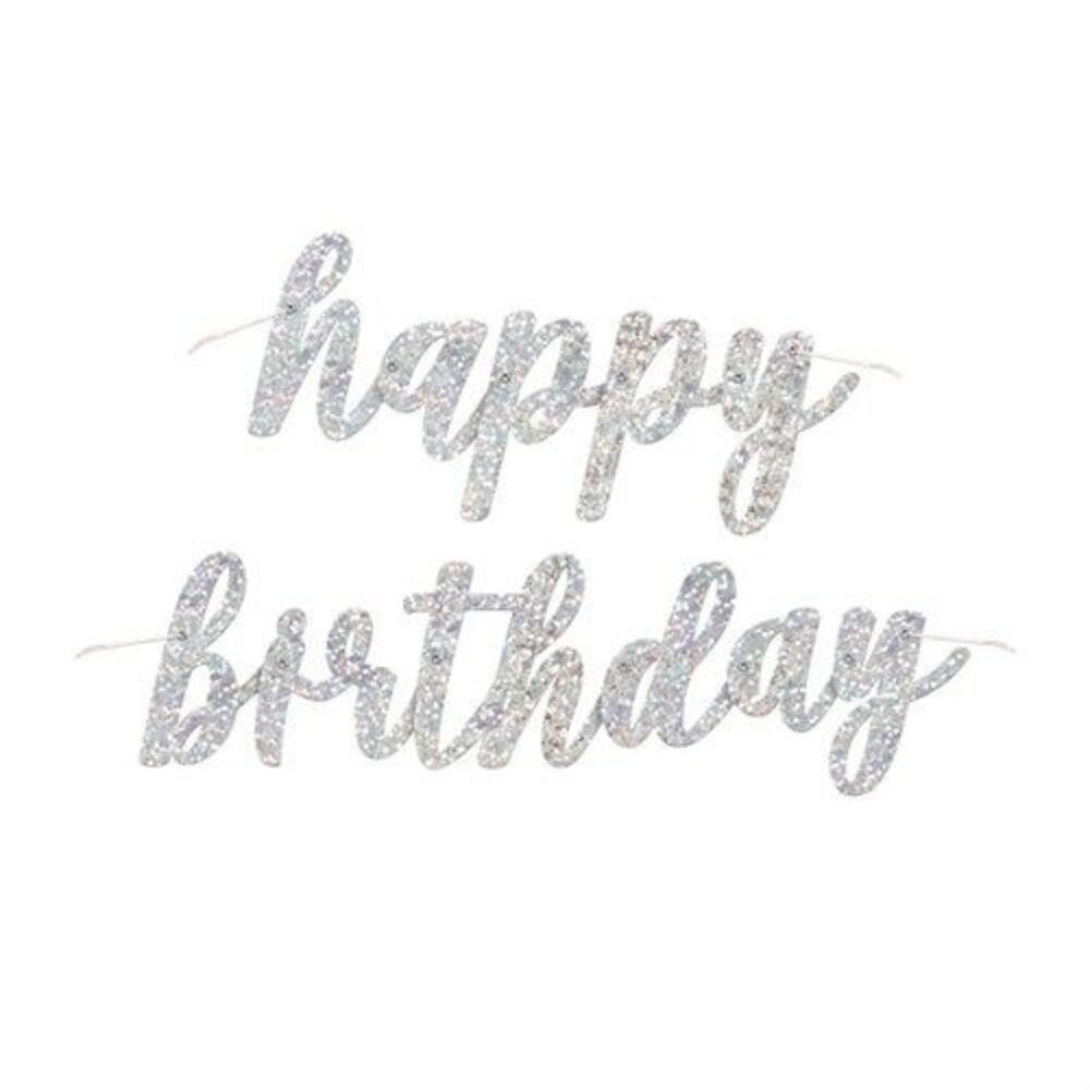 Unique Party Happy Birthday Letter Garland Silver Glitz | 84cm