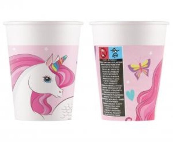 Procos Party Einhorn-Regenbogen-Tassen 200 ml | 8 Stück