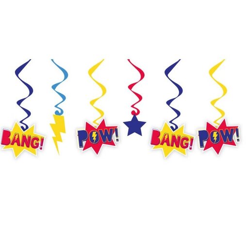 Amscan Décoration suspendue tourbillonnante à slogan de super-héros 60 cm | 6 pièces