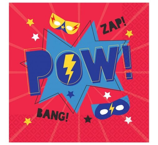 Amscan Superhero Slogan Napkins 33x33cm | 16 pieces