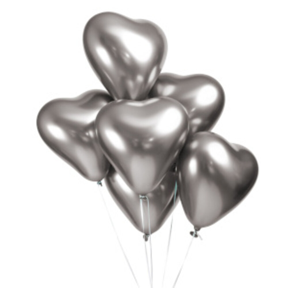 WeFiesta Silver Heart Balloons Chrome 30cm | 6 pieces