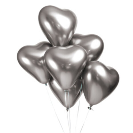 WeFiesta Silberne Herzballons, Chrom, 30 cm | 6 Stück