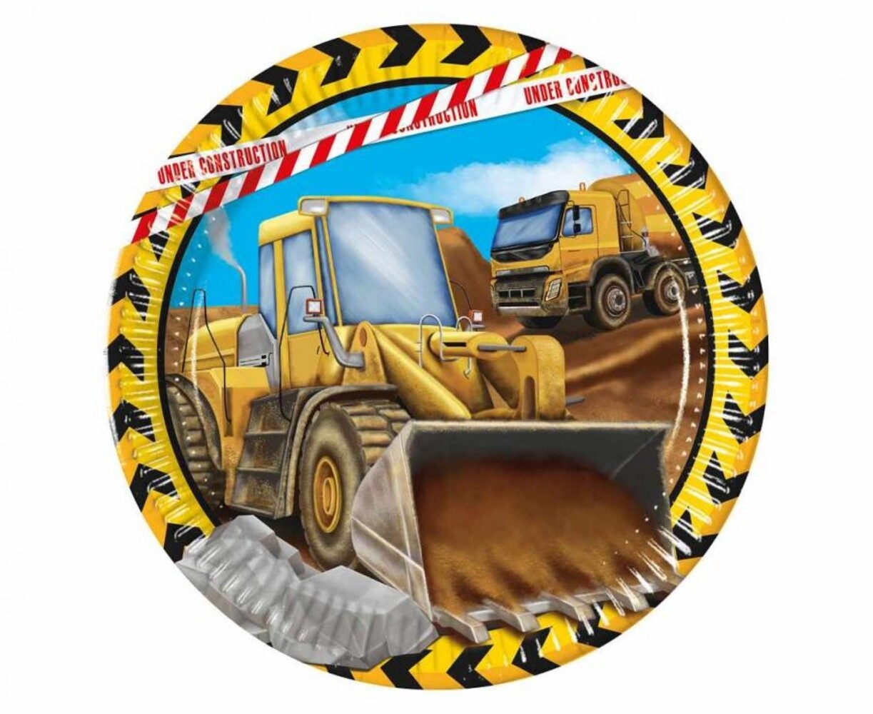 Procos Party Baustellenschilder mit Bulldozer, 23 cm | 8 Stück