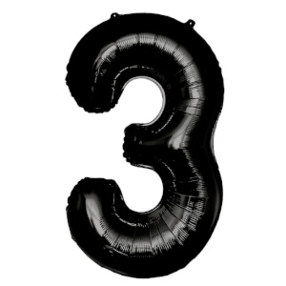 Paper Dreams Zwarte Folie Ballon Cijfer 3 | 86cm Paper Dreams Zwarte Folie Ballon Cijfer 3 | 86cm