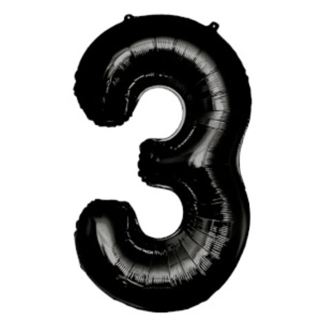Paper Dreams Zwarte Folie Ballon Cijfer 3 | 86cm Paper Dreams Zwarte Folie Ballon Cijfer 3 | 86cm