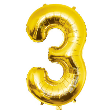 Paper Dreams Goud Folie Ballon Cijfer 3 | 86cm