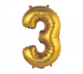 Godan Ballon chiffre 3 en feuille d'or mat | 35 cm