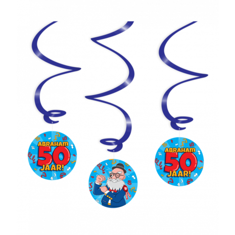 Paper Dreams Abraham Cartoon 50 jaar Hangdecoratie Swirls 17cm |  3 stuks