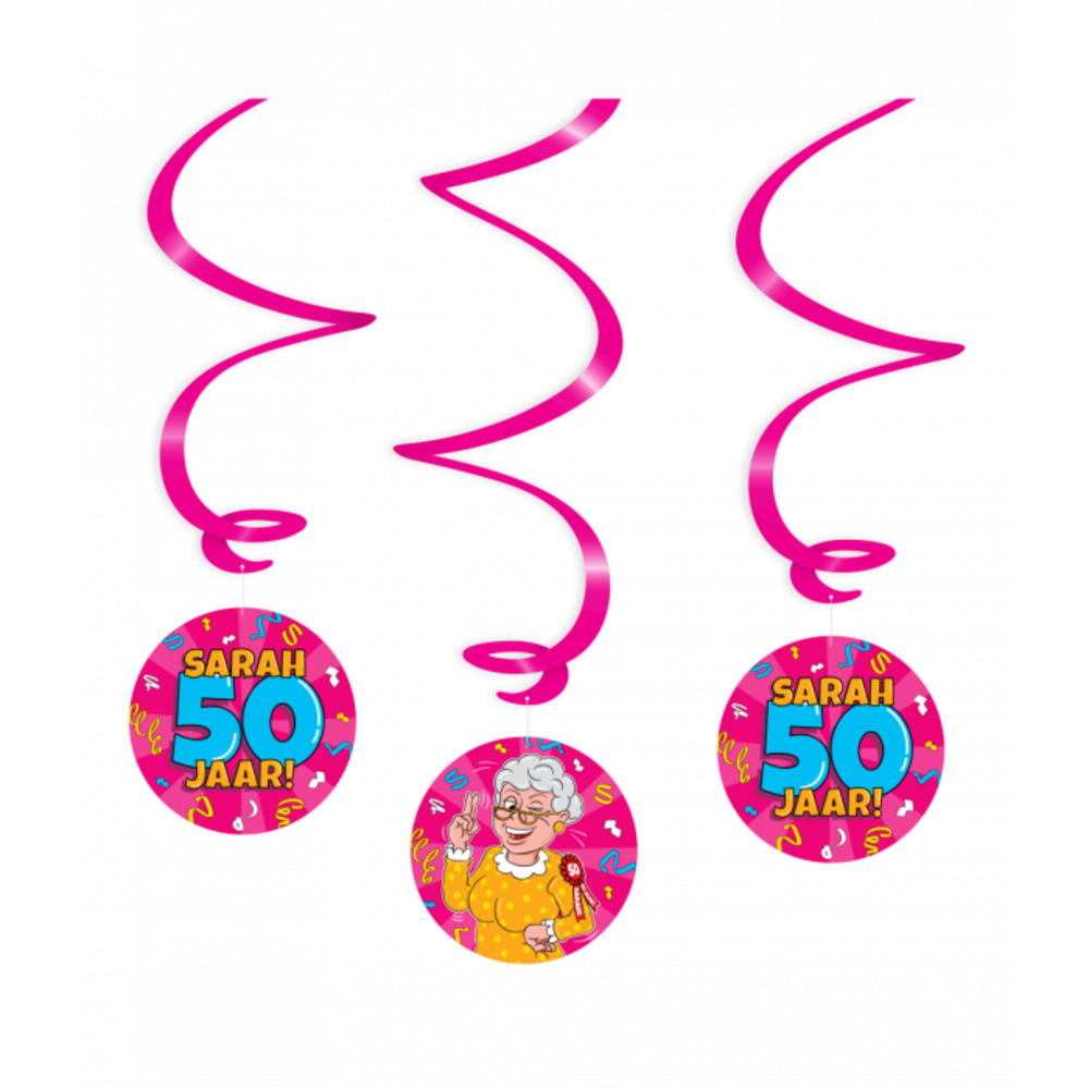 Paper Dreams Décoration suspendue Sarah Cartoon 50 ans, spirales, 17 cm | 3 pièces