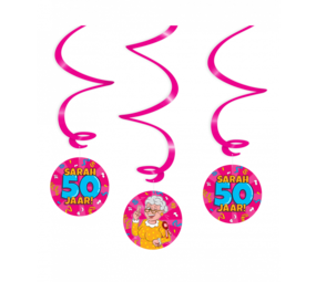 Paper Dreams Sarah Cartoon 50 jaar Hangdecoratie Swirls 17cm | 3 stuks Paper Dreams Sarah Cartoon 50 jaar Hangdecoratie Swirls 17cm | 3 stuks