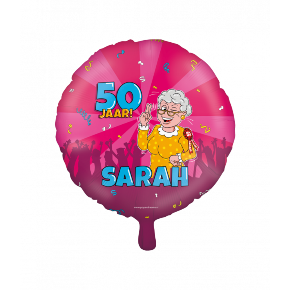 Paper Dreams Sarah Cartoon 50 jaar Helium Ballon 46cm Leeg | per stuk Paper Dreams Sarah Cartoon 50 jaar Helium Ballon 46cm Leeg | per stuk