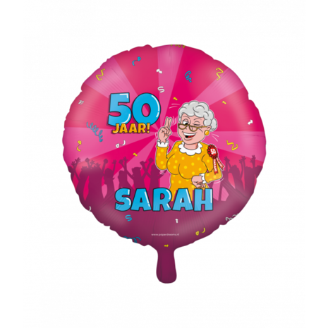 Paper Dreams Sarah Cartoon 50 jaar Helium Ballon 46cm Leeg | per stuk Paper Dreams Sarah Cartoon 50 jaar Helium Ballon 46cm Leeg | per stuk